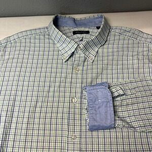 Nautica XXL Y2K Long Sleeve Plaid Flip Cuff Button Down Shirt Blue Green Coastal